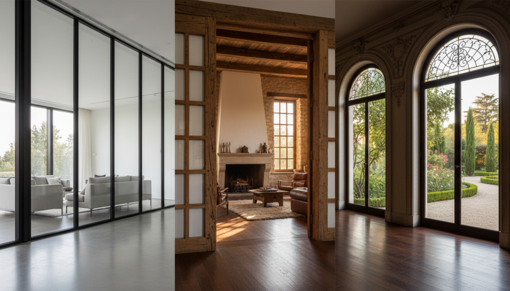 Bodentiefe Fenster in verschiedenen Architekturstilen