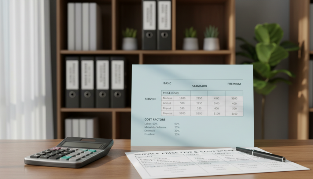 Preisliste und Kostenaufstellung
